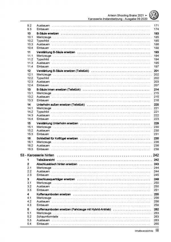 VW Arteon 3H9 ab 2020 Karosserie Unfall Instandsetzung Reparaturanleitung PDF