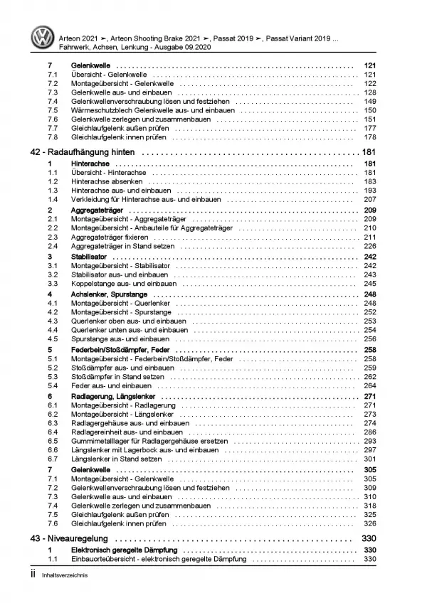 VW Arteon Typ 3H ab 2020 Fahrwerk Achsen Lenkung Reparaturanleitung PDF