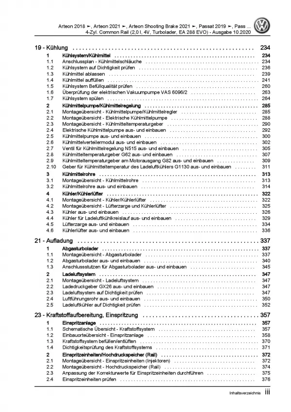 VW Arteon 3H ab 2020 4-Zyl. 2,0l Dieselmotor 150-200 PS Reparaturanleitung PDF