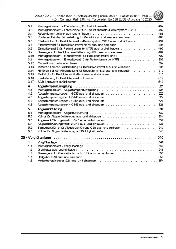 VW Arteon 3H ab 2020 4-Zyl. 2,0l Dieselmotor TDI 150-200 PS Reparaturanleitung