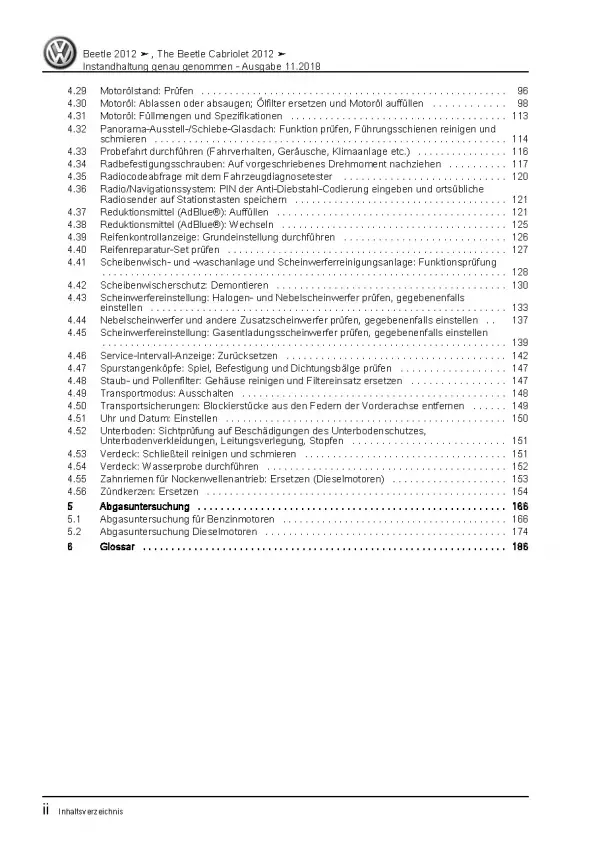 VW Beetle 5C (11-16) Instandhaltung Inspektion Wartung Reparaturanleitung PDF