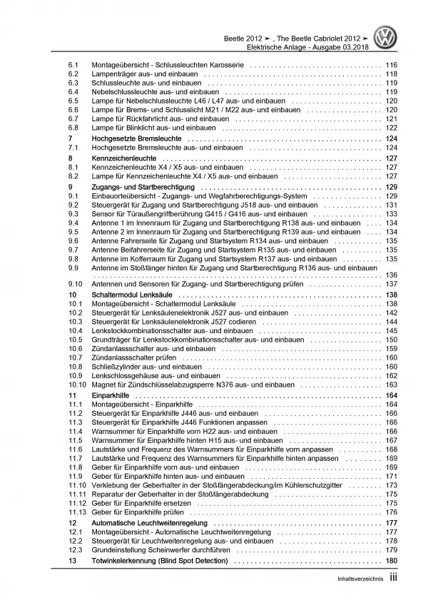 VW Beetle 5C (11-16) Elektrische Anlage Elektrik Systeme Reparaturanleitung PDF