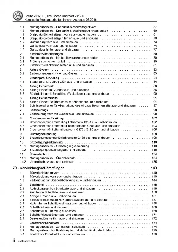 VW Beetle Typ 5C (11-16) Karosserie Montagearbeiten Innen Reparaturanleitung PDF
