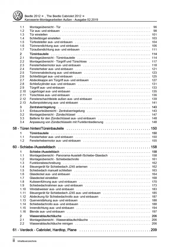 VW Beetle Typ 5C (11-16) Karosserie Montagearbeiten Außen Reparaturanleitung PDF