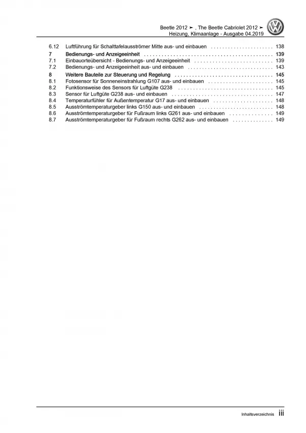 VW Beetle Typ 5C (11-16) Heizung Belüftung Klimaanlage Reparaturanleitung PDF