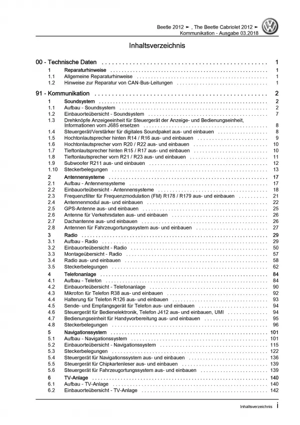 VW Beetle Typ 5C (11-16) Radio Navigation Kommunikation Reparaturanleitung