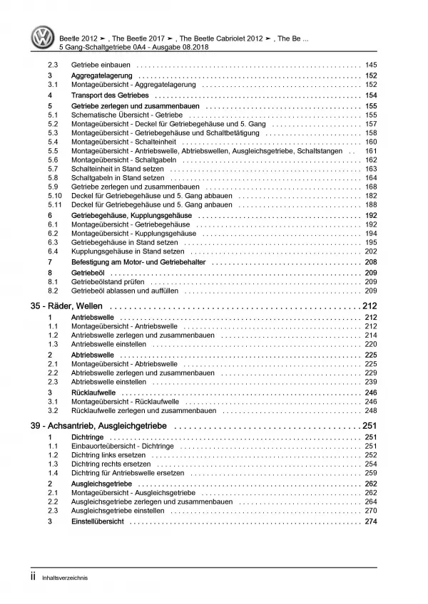 VW Beetle 5C (11-16) 5 Gang Schaltgetriebe 0A4 Kupplung Reparaturanleitung PDF