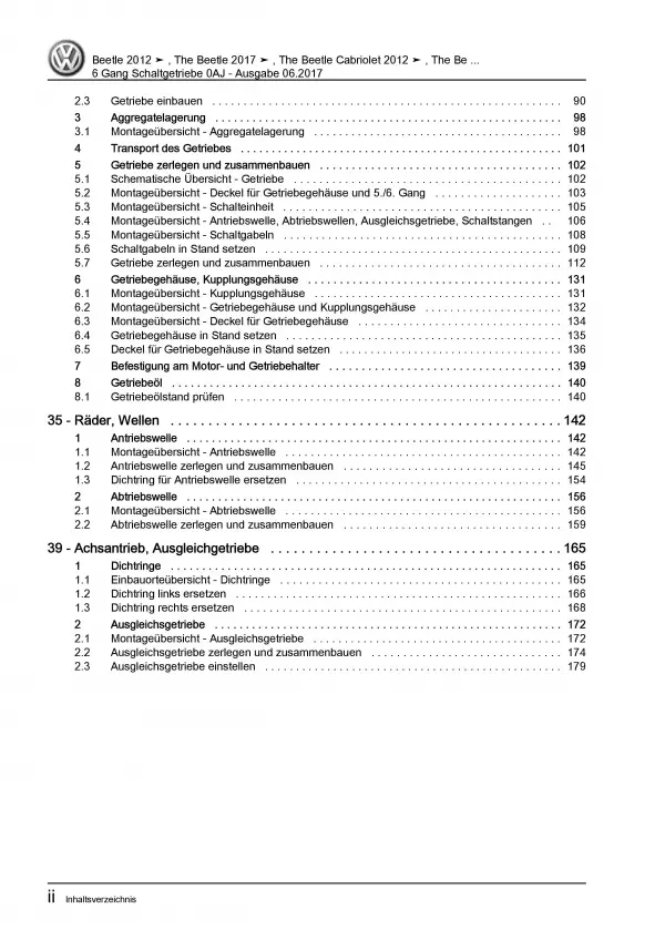VW Beetle 5C (11-16) 6 Gang Schaltgetriebe 0AJ Kupplung Reparaturanleitung PDF