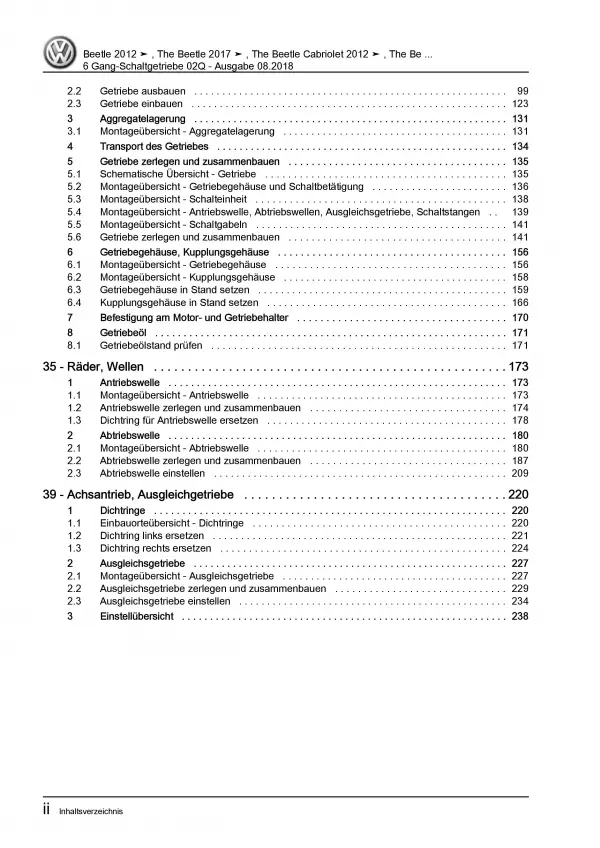 VW Beetle Typ 5C (11-16) 6 Gang Schaltgetriebe 02Q Kupplung Reparaturanleitung