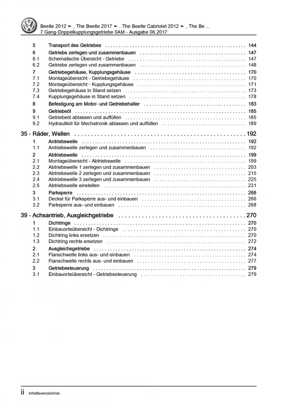 VW Beetle 5C (11-16) 7 Gang Automatikgetriebe DKG 0AM Reparaturanleitung PDF