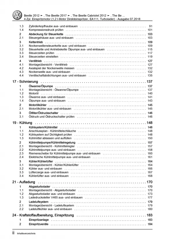 VW Beetle Typ 5C (11-16) 4-Zyl. 1,2l Benzinmotor 105 PS Reparaturanleitung