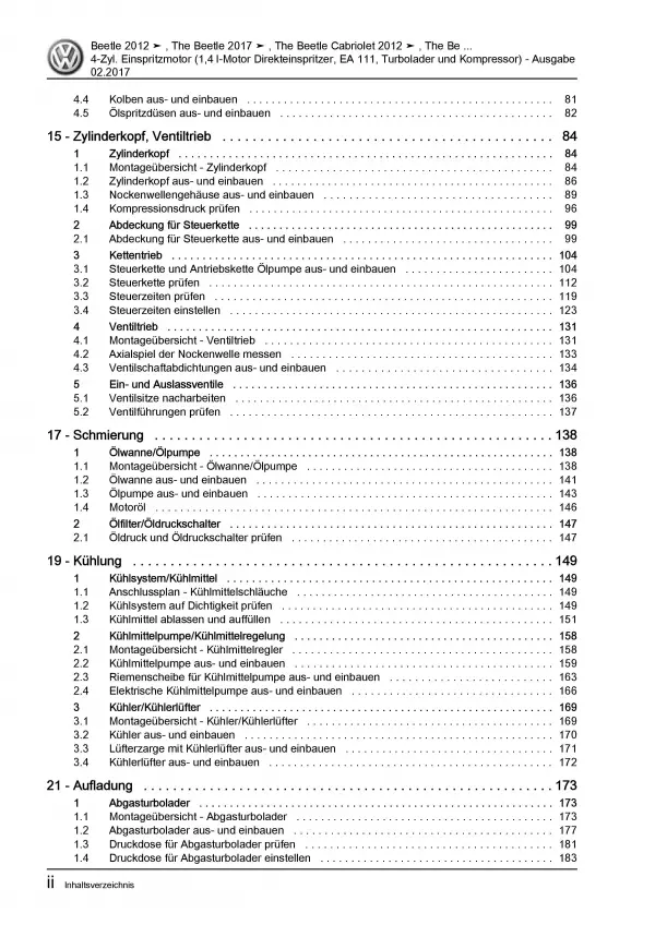 VW Beetle Typ 5C (11-16) 4-Zyl. 1,4l Benzinmotor 160 PS Reparaturanleitung PDF