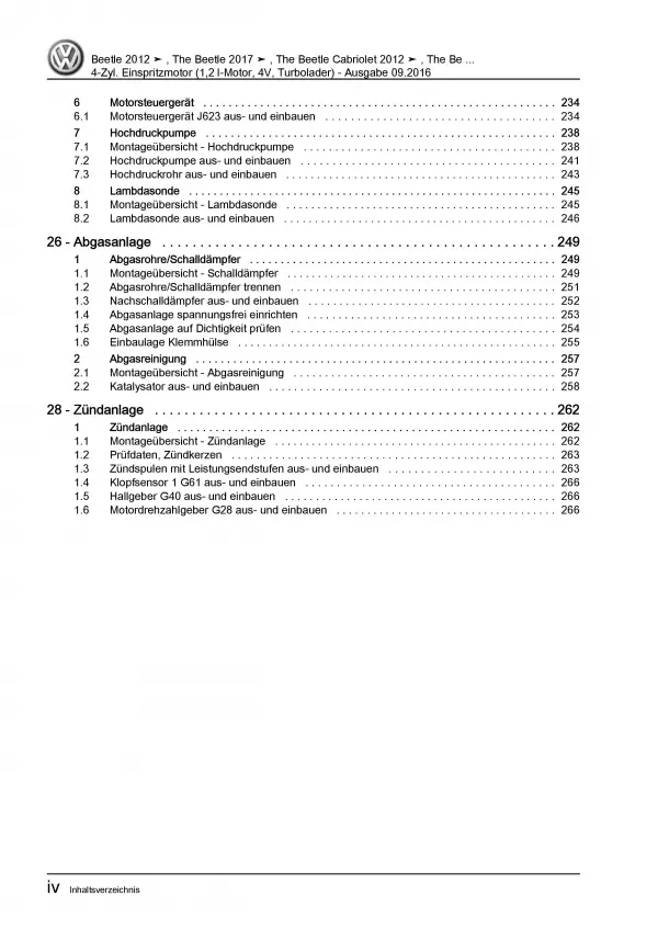 VW Beetle, Typ 5C (11-16) 4-Zyl. 1,2l Benzinmotor 105 PS Reparaturanleitung PDF