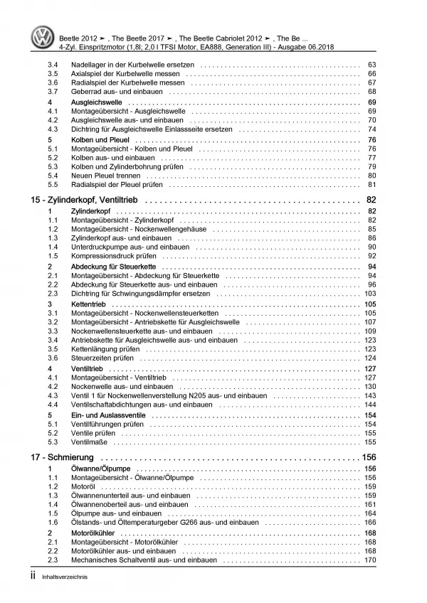 VW Beetle 5C (11-16) 1,8l 2,0l Benzinmotor 170-220 PS Reparaturanleitung PDF