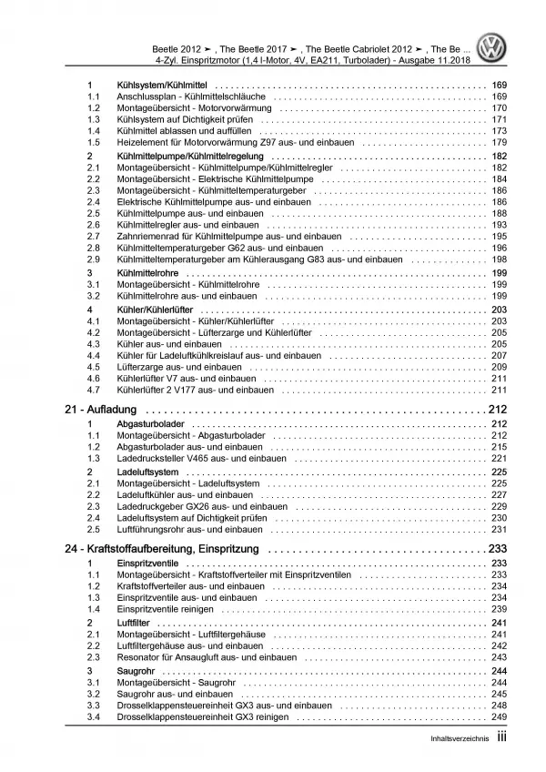 VW Beetle Typ 5C (11-16) 4-Zyl. 1,4l Benzinmotor 150 PS Reparaturanleitung PDF