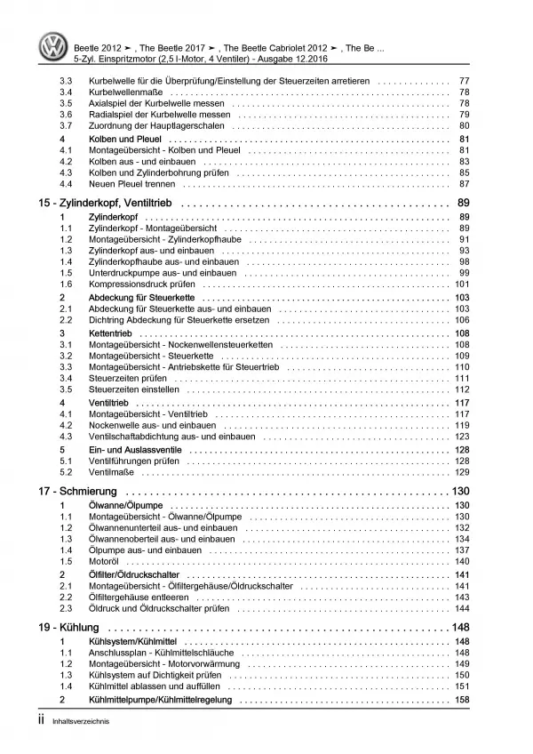 VW Beetle Typ 5C (11-16) 5-Zyl. 2,5l Benzinmotor 170 PS Reparaturanleitung