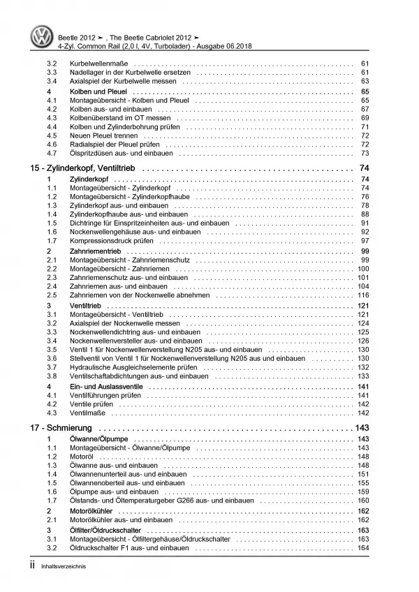 VW Beetle 5C (11-16) 4-Zyl. 2,0l Dieselmotor 110-150 PS Reparaturanleitung PDF