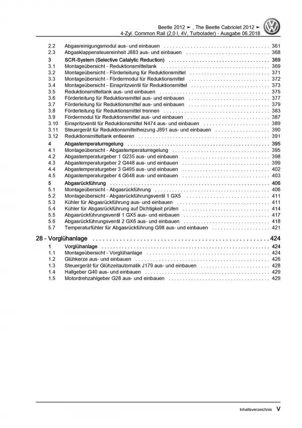 VW Beetle 5C (11-16) 4-Zyl. 2,0l Dieselmotor 110-150 PS Reparaturanleitung PDF