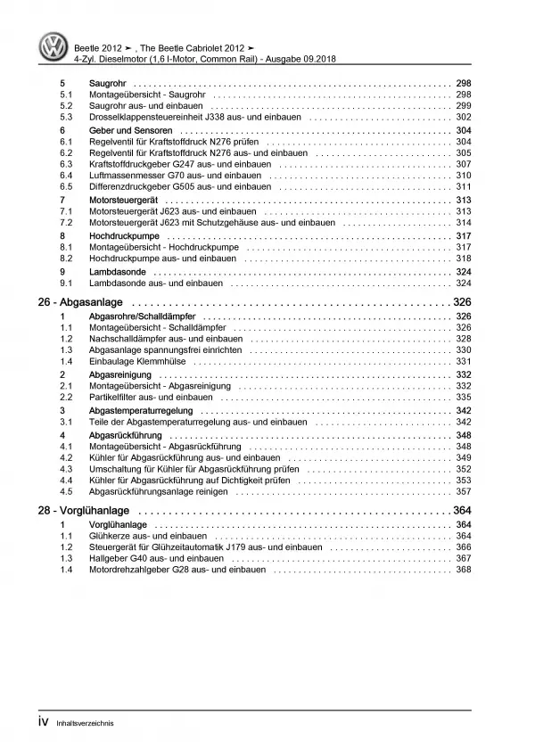 VW Beetle 5C (11-16) 4-Zyl. 1,6l Dieselmotor TDI 105 PS Reparaturanleitung PDF