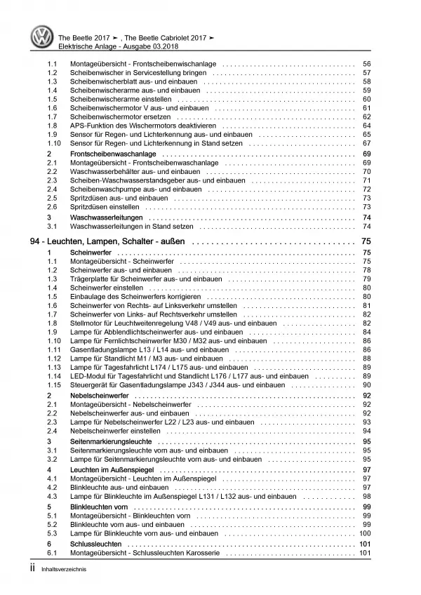 VW Beetle Typ NBL (16-19) Elektrische Anlage Elektrik Systeme Reparaturanleitung