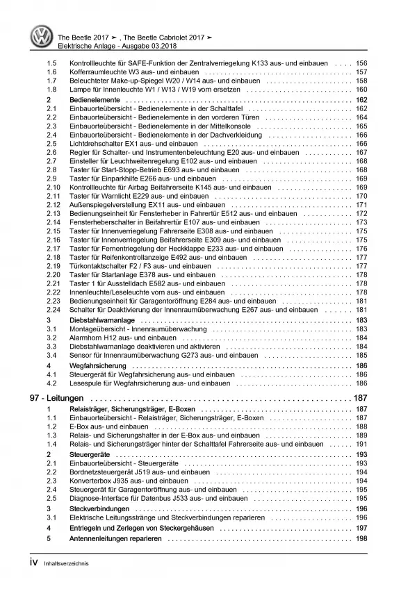 VW Beetle NBL (16-19) Elektrische Anlage Elektrik Systeme Reparaturanleitung PDF