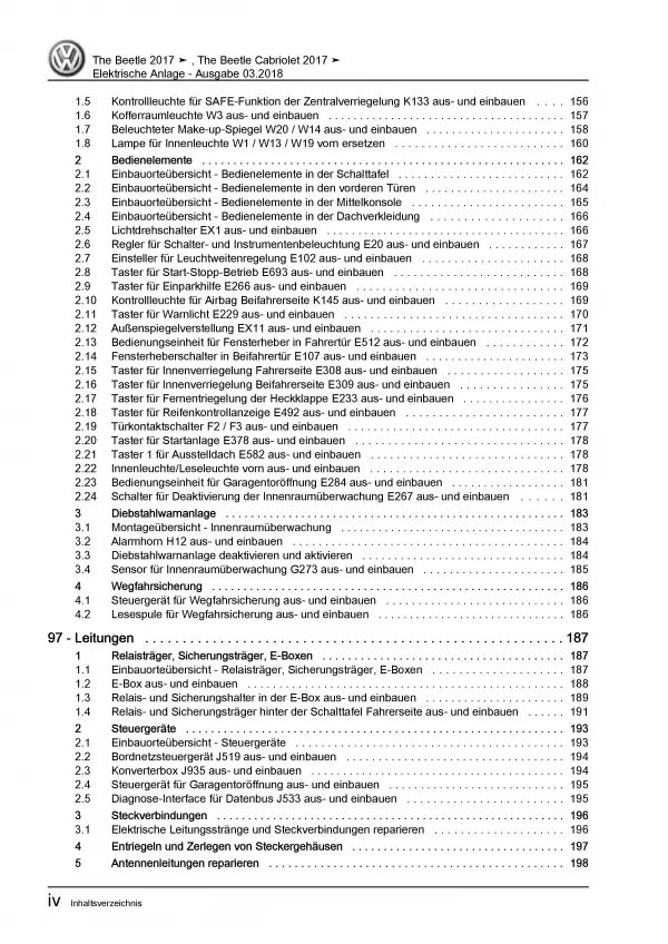 VW Beetle Typ NBL (16-19) Elektrische Anlage Elektrik Systeme Reparaturanleitung