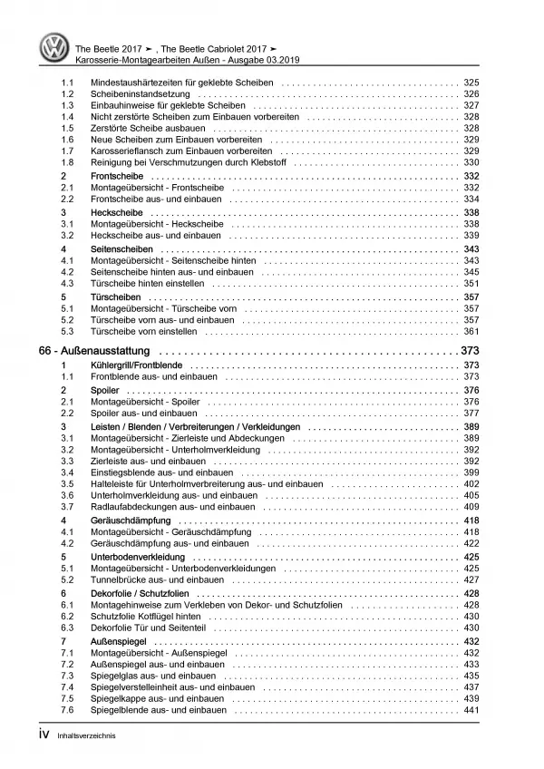 VW Beetle NBL (16-19) Karosserie Montagearbeiten Außen Reparaturanleitung PDF