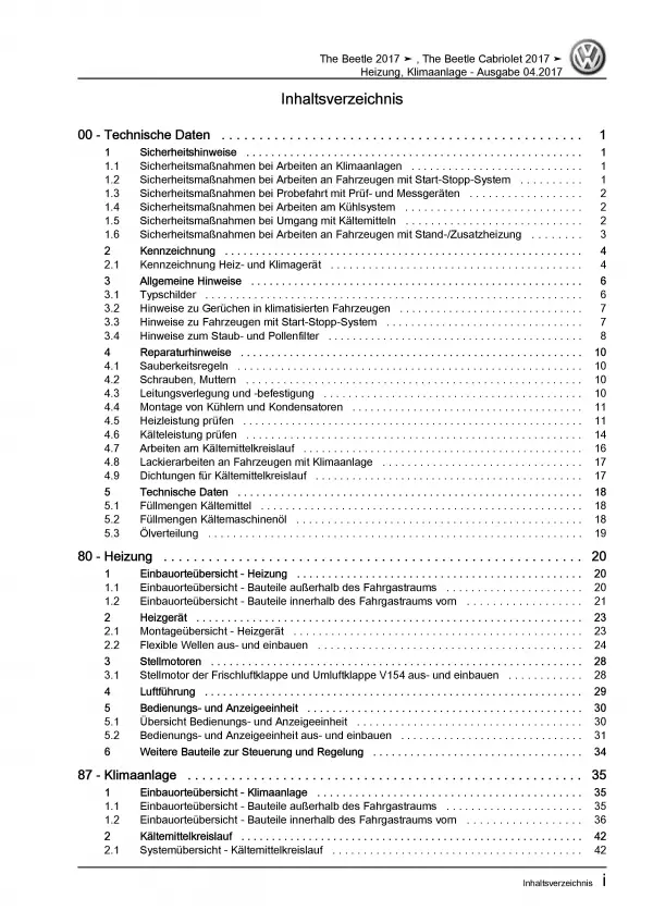 VW Beetle Typ NBL (16-19) Heizung Belüftung Klimaanlage Reparaturanleitung PDF