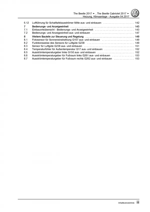VW Beetle Typ NBL (16-19) Heizung Belüftung Klimaanlage Reparaturanleitung PDF