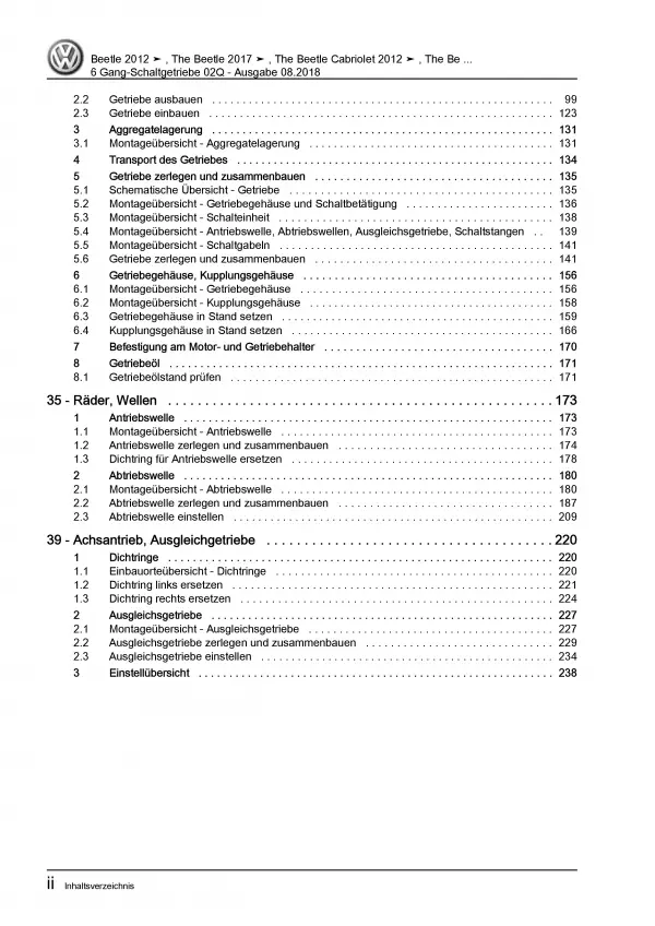 VW Beetle NBL (16-19) 6 Gang Schaltgetriebe 02Q Kupplung Reparaturanleitung PDF