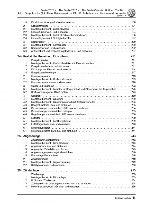 VW Beetle Typ NBL (16-19) 4-Zyl. 1,4l Benzinmotor 160 PS Reparaturanleitung PDF