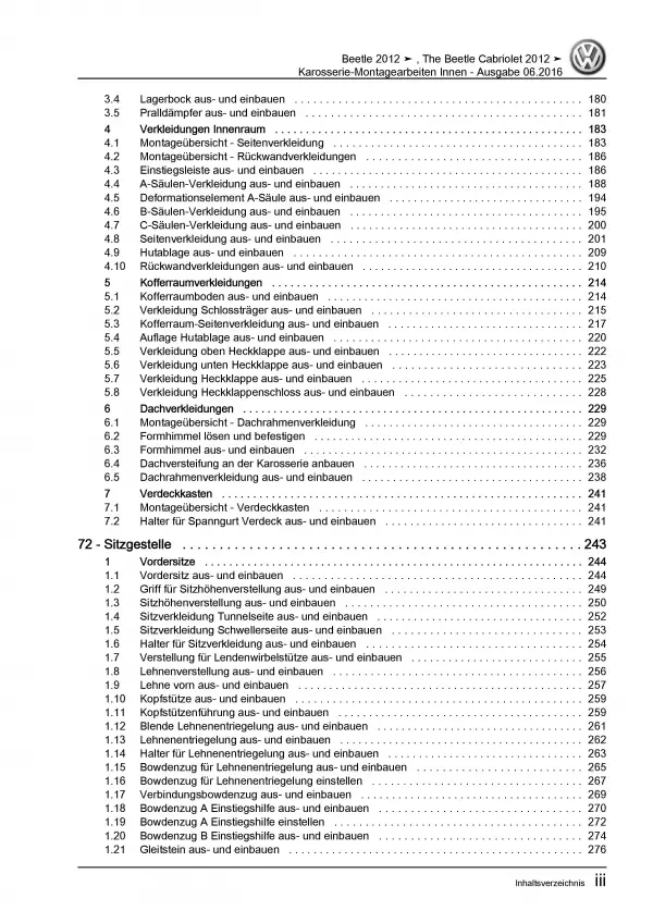 VW Beetle Cabrio 5C (11-16) Karosserie Montage Innen Reparaturanleitung PDF