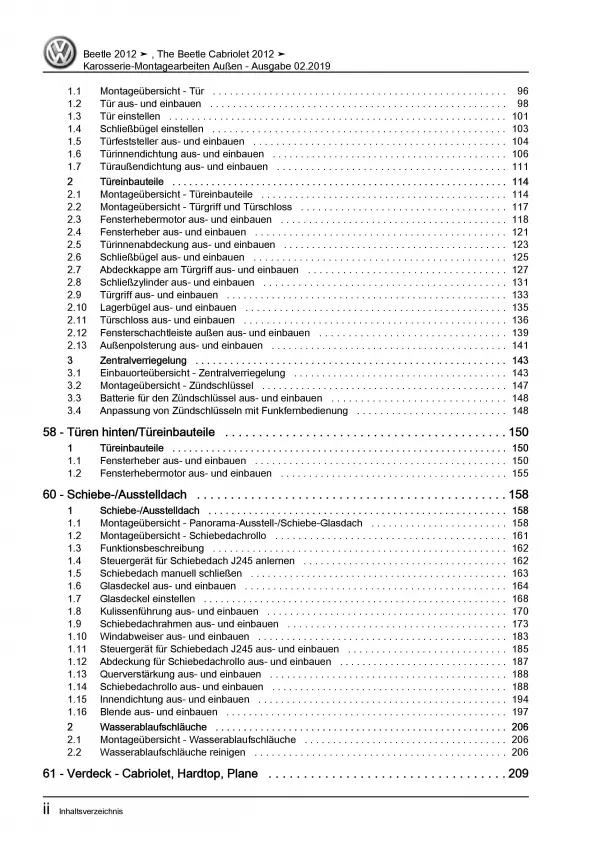 VW Beetle Cabrio 5C 2011-2016 Karosserie Montage Außen Reparaturanleitung PDF