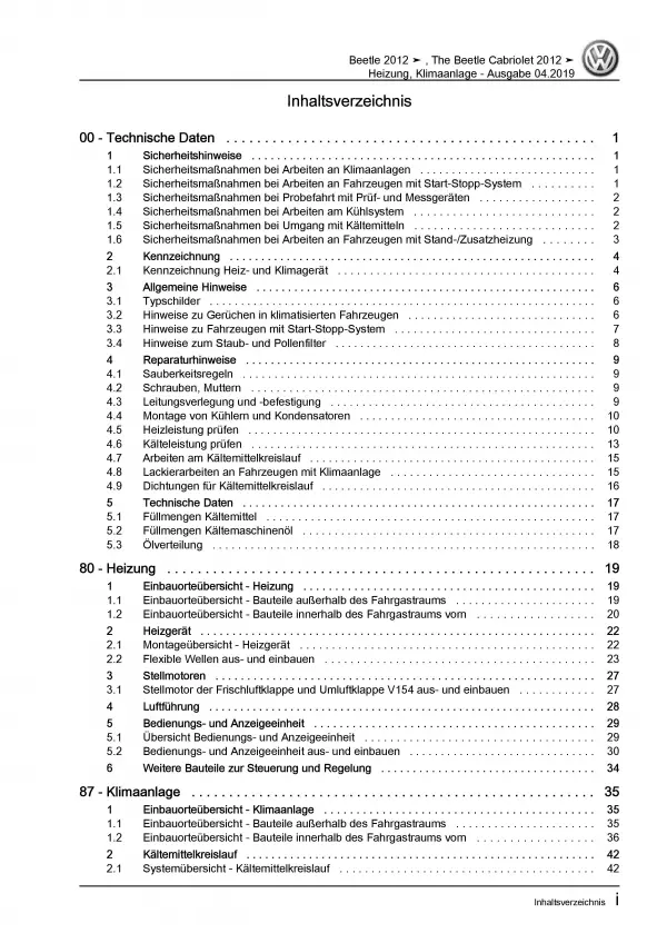 VW Beetle Cabrio 5C (11-16) Heizung Belüftung Klimaanlage Reparaturanleitung PDF