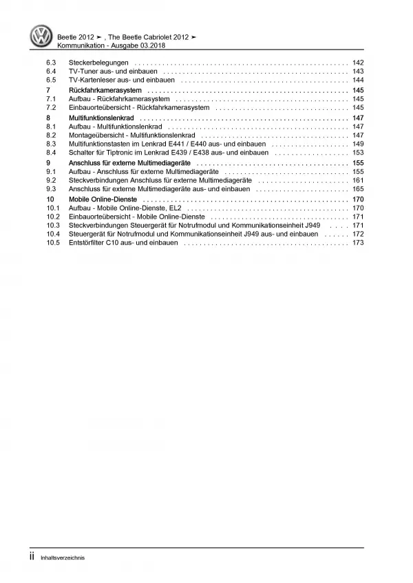 VW Beetle Cabrio 5C 2011-2016 Radio Navi Kommunikation Reparaturanleitung PDF