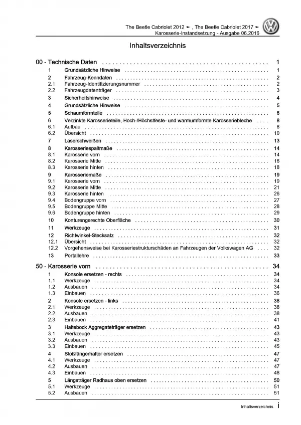 VW Beetle Cabrio 5C (11-16) Karosserie Instandsetzung Reparaturanleitung PDF