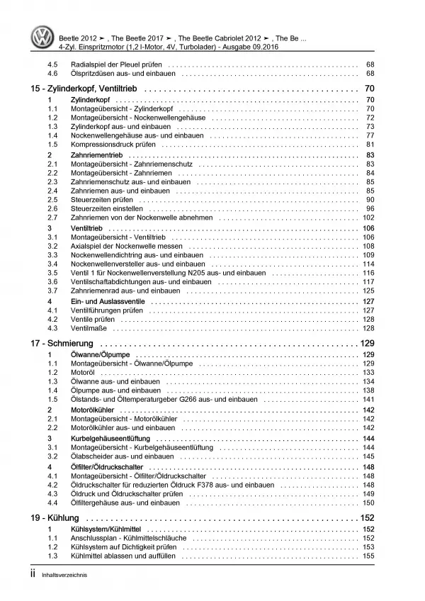 VW Beetle Cabrio 5C 2011-2016 1,2l Benzinmotor 105 PS Reparaturanleitung PDF