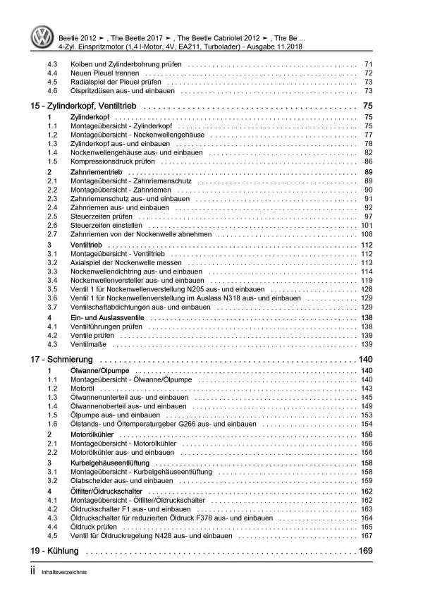 VW Beetle Cabrio 5C 2011-2016 1,4l Benzinmotor 150 PS Reparaturanleitung PDF