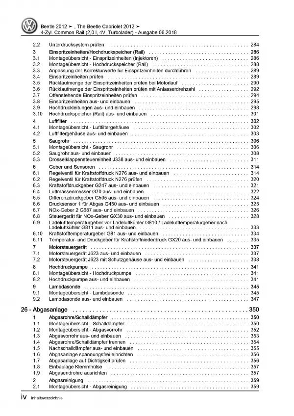 VW Beetle Cabrio 5C 2011-2016 2,0l Dieselmotor 110-150 PS Reparaturanleitung PDF