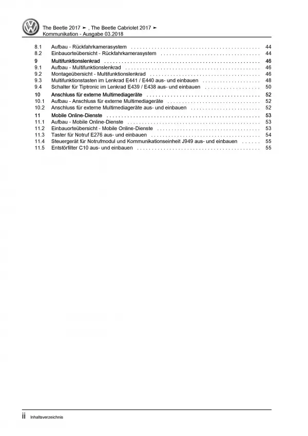 VW Beetle Cabriolet NBC (16-19) Kommunikation Navigation Reparaturanleitung PDF