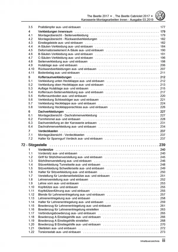 VW Beetle Cabrio NBC (16-19) Karosserie Montage Innen Reparaturanleitung PDF