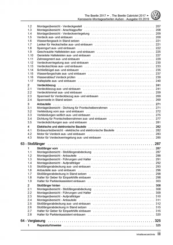 VW Beetle Cabrio NBC (16-19) Karosserie Montage Außen Reparaturanleitung PDF