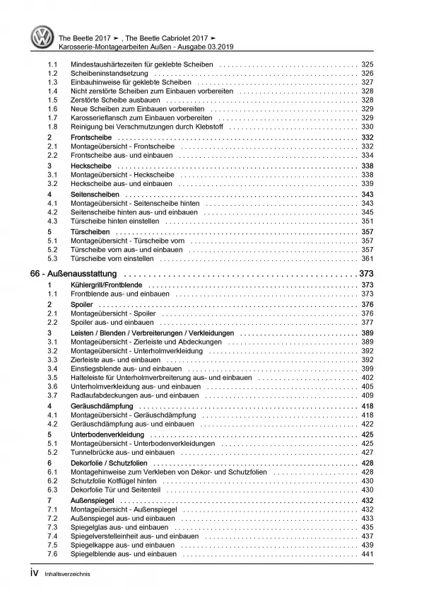 VW Beetle Cabrio NBC (16-19) Karosserie Montagearbeiten Außen Reparaturanleitung