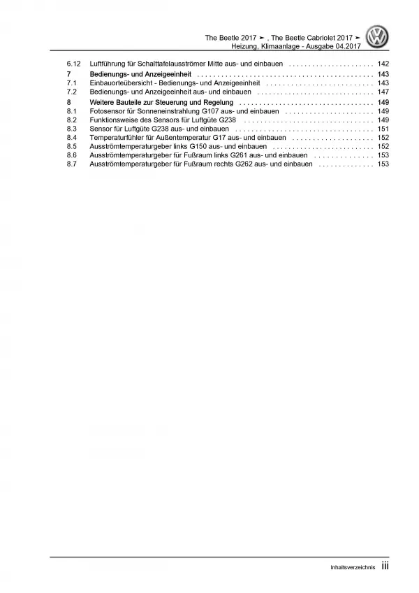 VW Beetle Cabrio Typ NBC 2016-2019 Heizung Klimaanlage Reparaturanleitung PDF