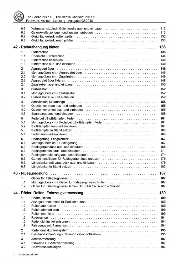 VW Beetle Cabrio NBC 2016-2019 Fahrwerk Achsen Lenkung Reparaturanleitung PDF