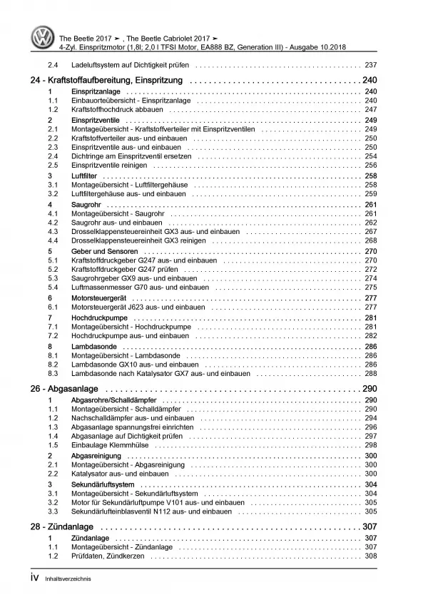 VW Beetle Cabrio NBC (16-19) 1,8l 2,0l Benzinmotor 177 PS Reparaturanleitung PDF