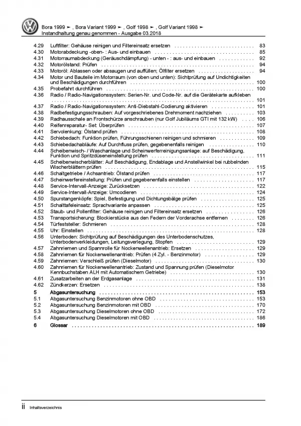 VW Bora Typ 1J 1998-2006 Instandhaltung Inspektion Wartung Reparaturanleitung