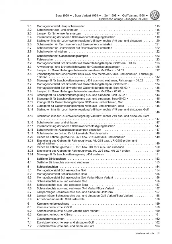 VW Bora 1J 1998-2006 Elektrische Anlage Elektrik Systeme Reparaturanleitung PDF