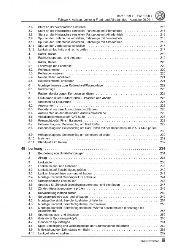 VW Bora Typ 1J 1998-2006 Fahrwerk Achsen Lenkung FWD AWD Reparaturanleitung