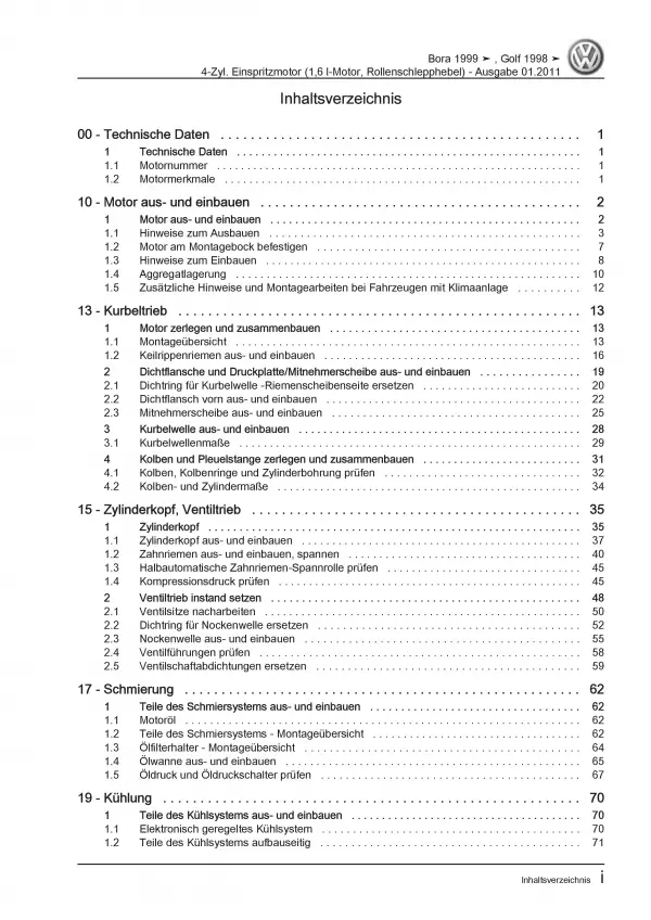 VW Bora Typ 1J 1998-2006 4-Zyl. 1,6l Benzinmotor 115 PS Reparaturanleitung PDF